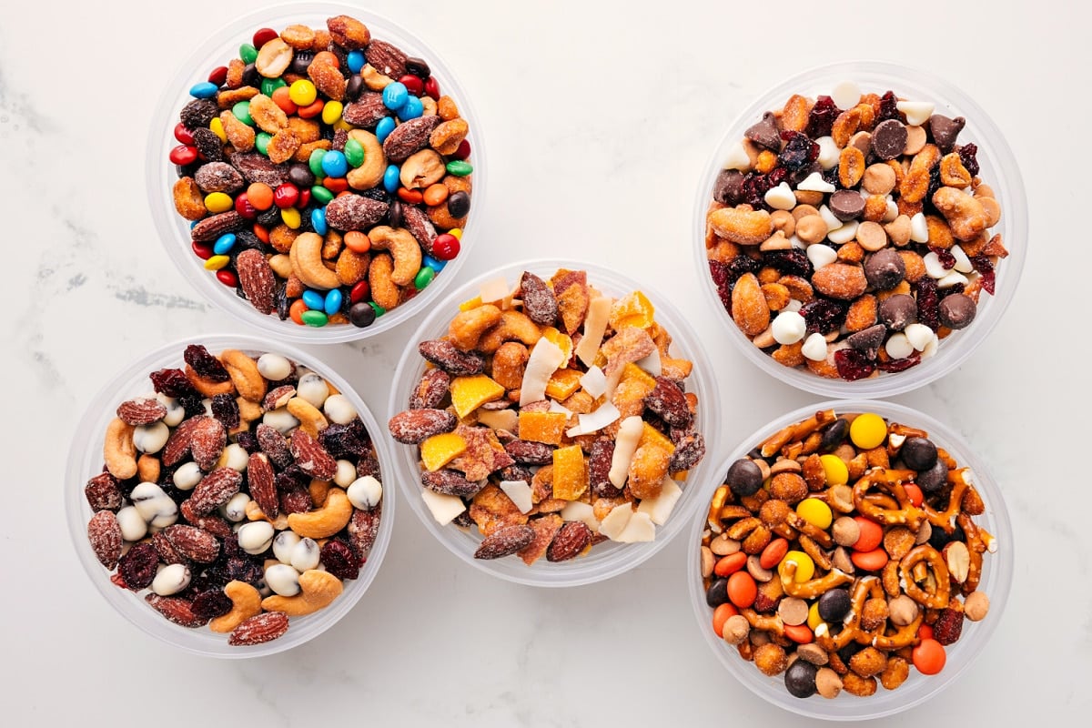 The Ultimate Snack Mixes: 5 Different Trail Mixes 5 different variations of these snack mixes set out to enjoy.