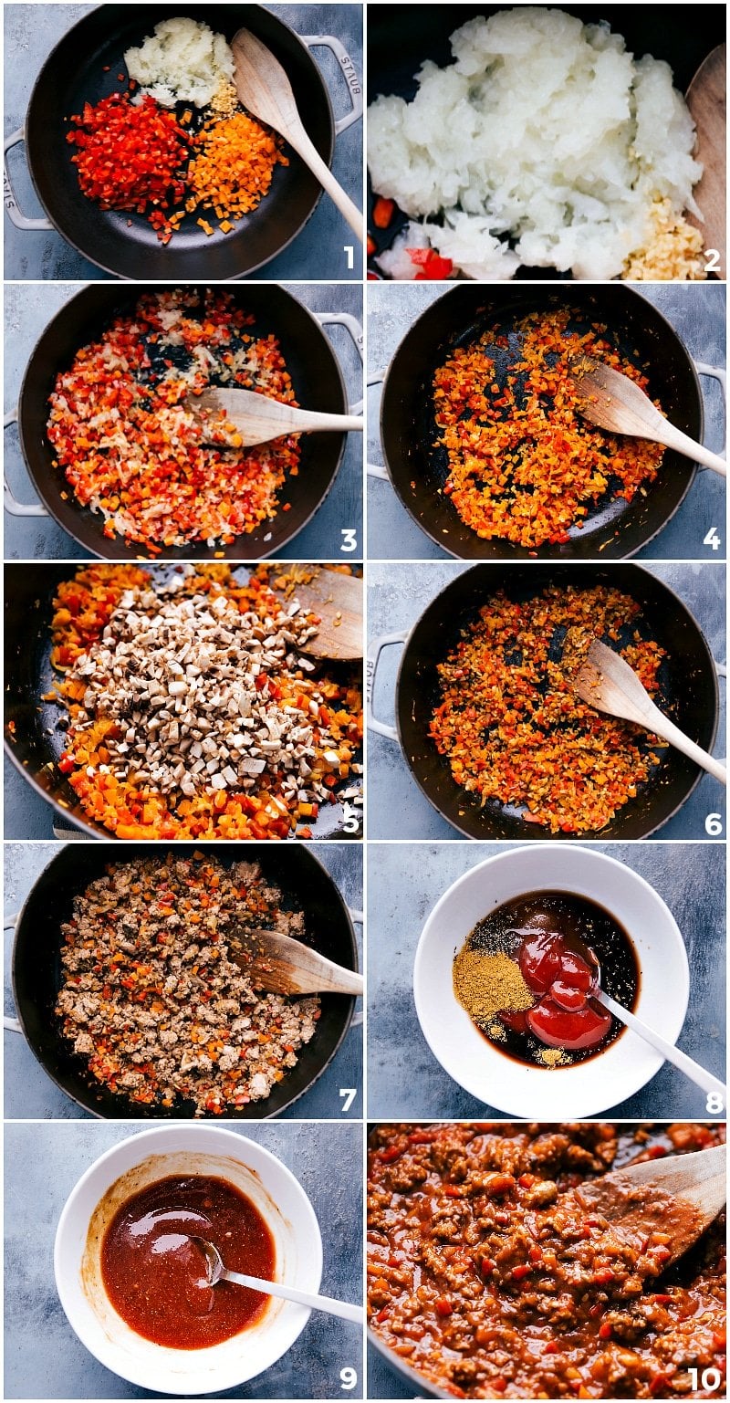 Cooking Turkey Sloppy Joes: A Visual Guide Through the Steps Cooking the meat and other ingredients for ground turkey sloppy joes in a pan.