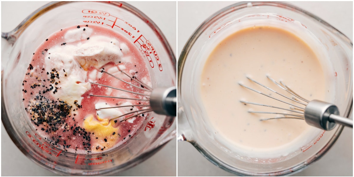 Dressing For Broccoli Salad Dressing being whisked together for this broccoli salad.