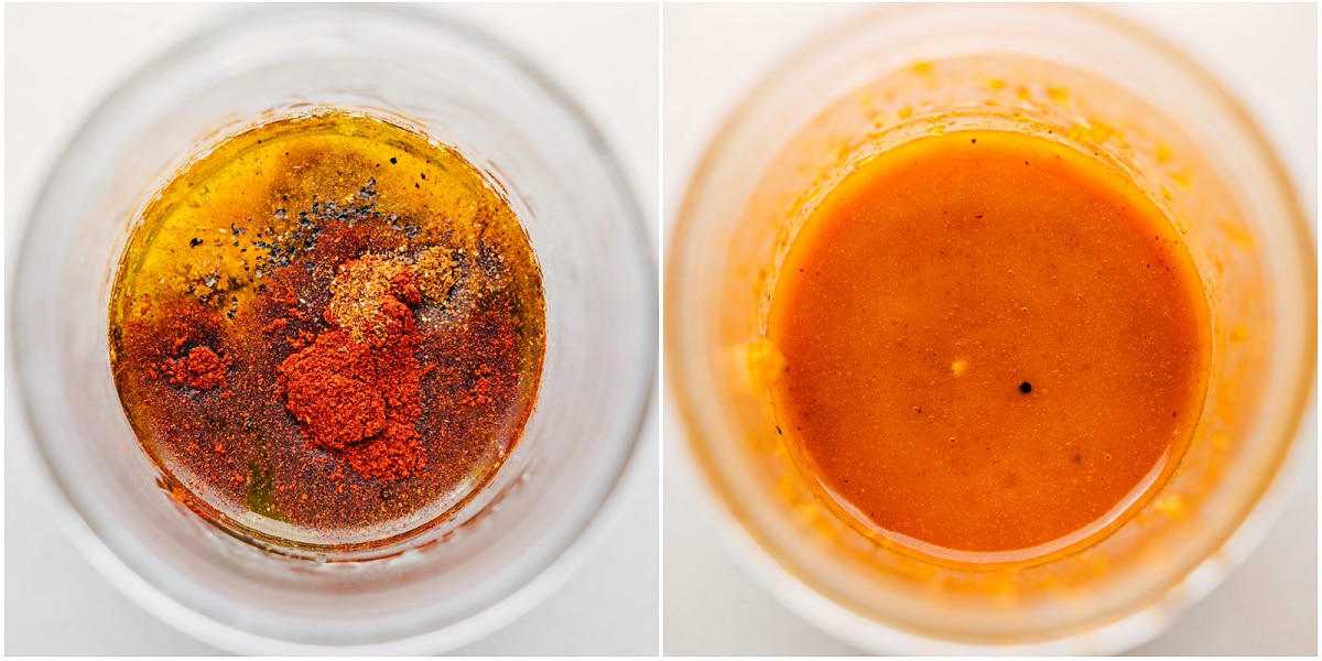 Dressing For Cowboy Caviar The dressing in this recipe prepped in a mason jar and it being mixed together for this cowboy caviar.