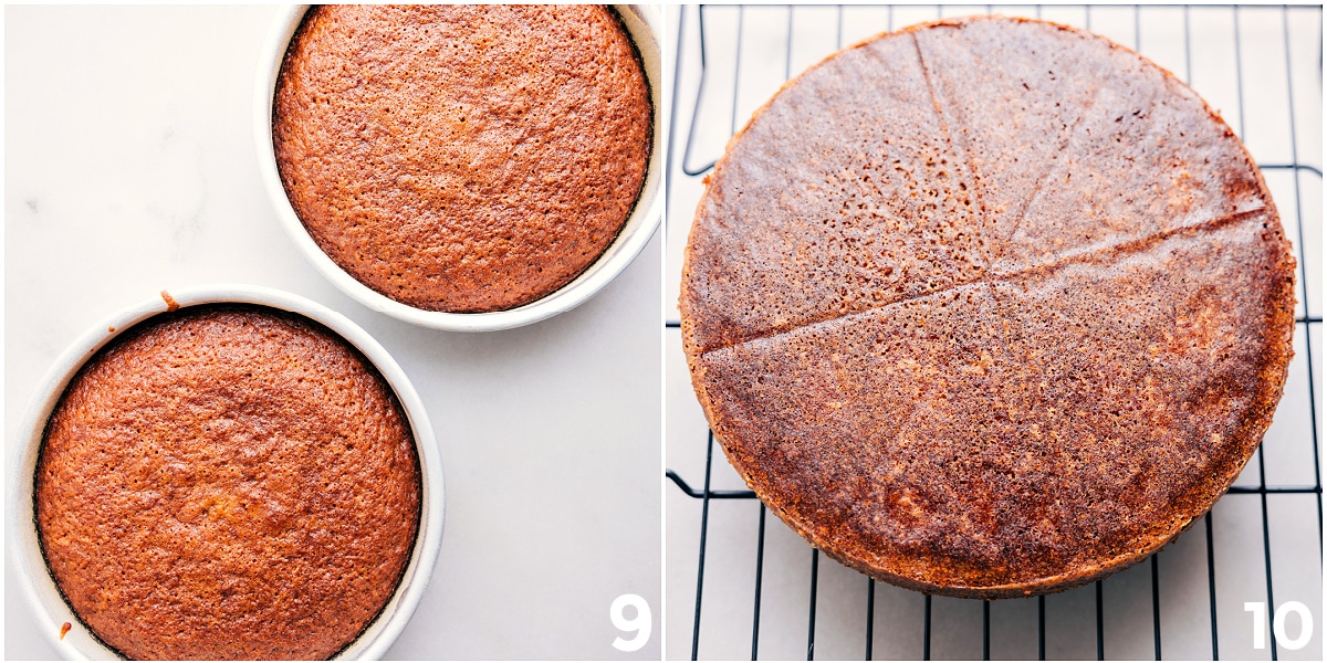 Letting Cakes Cool Before Frosting And Enjoying The carrot cakes just came out of the oven and are cooling on a rack.