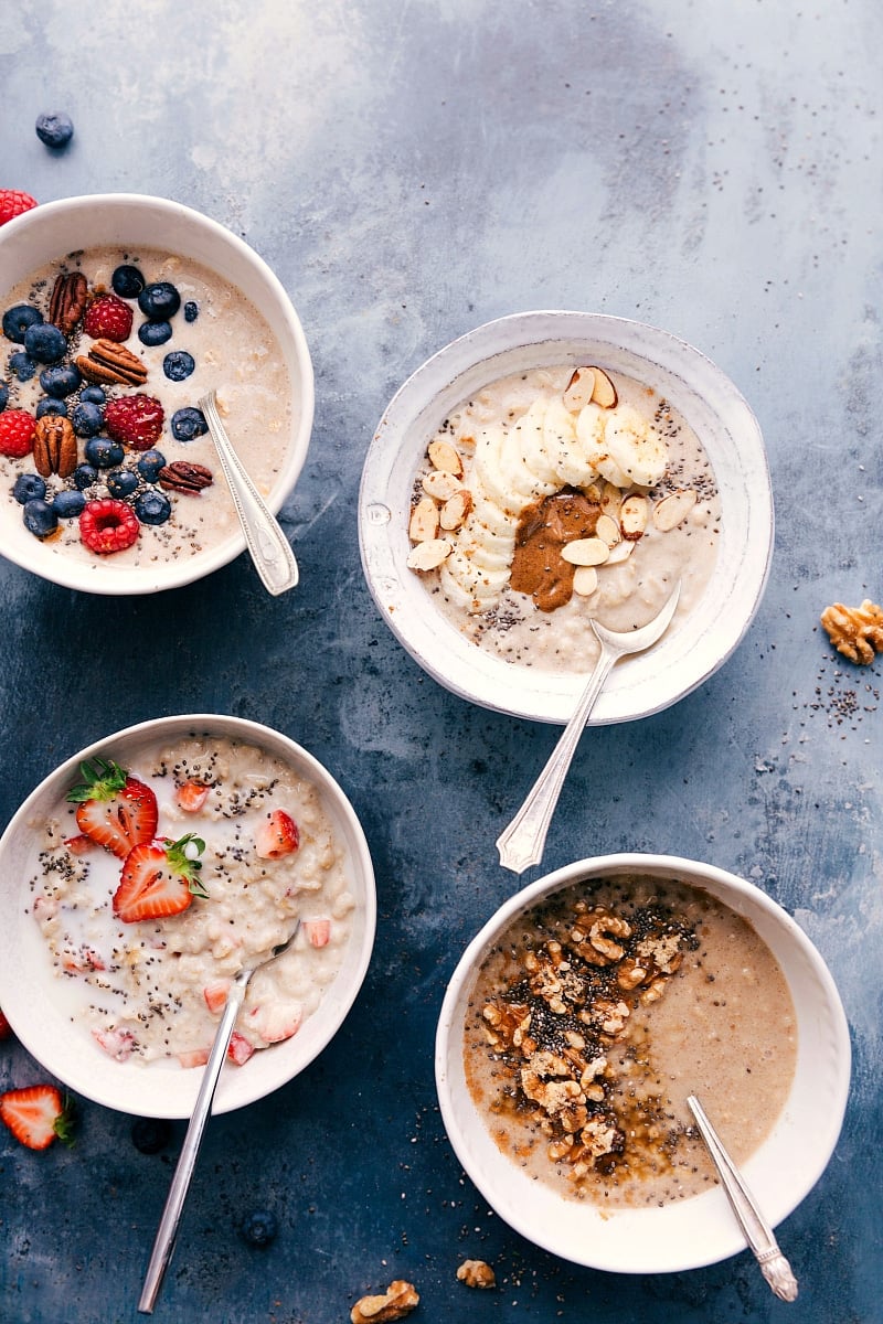 Oatmeal recipes all with different toppings to switch up your breakfasts.