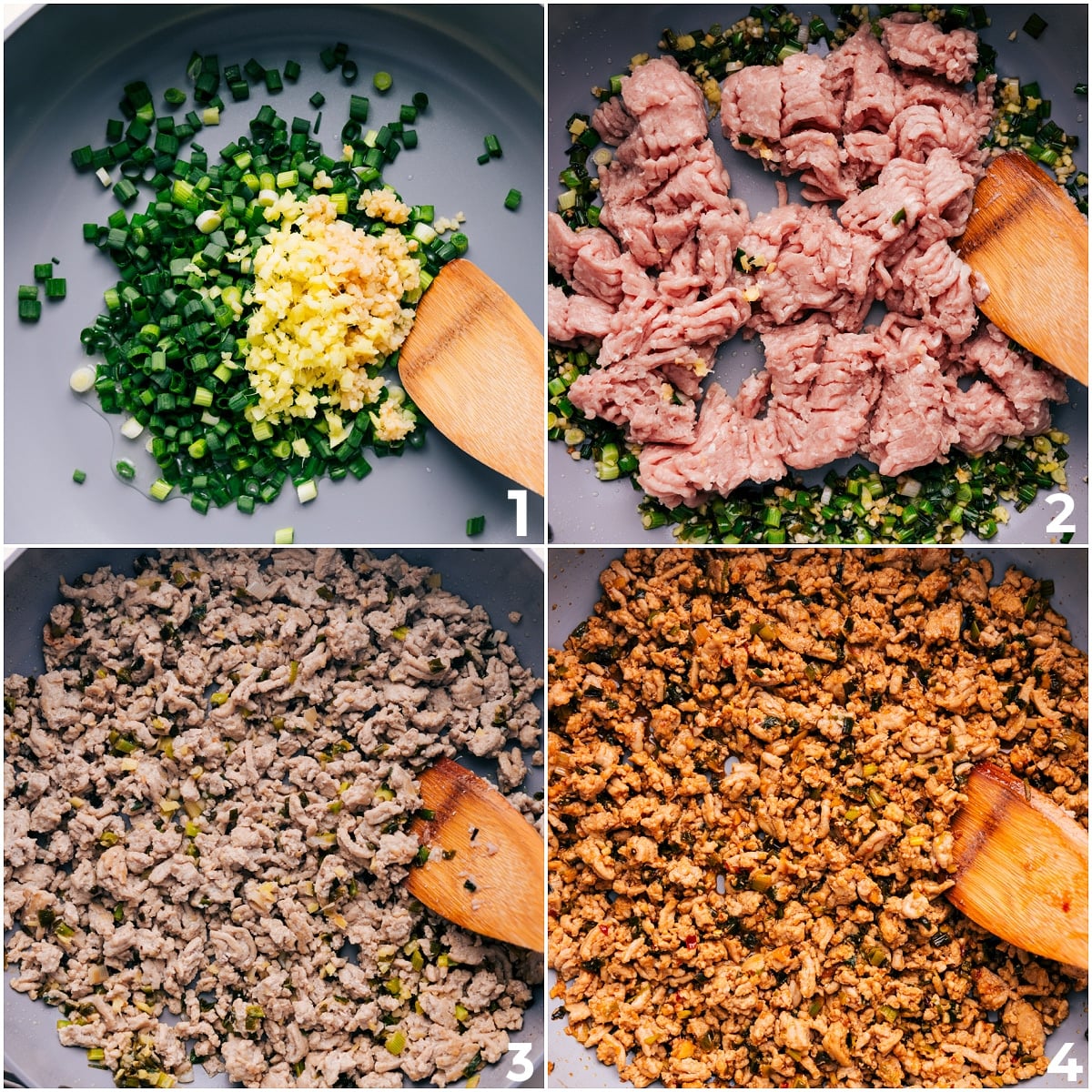 How To Make This Chicken Larb Recipe The herbs, garlic, and ginger being whisked together and then the ground chicken being browned through and sauce being added in.