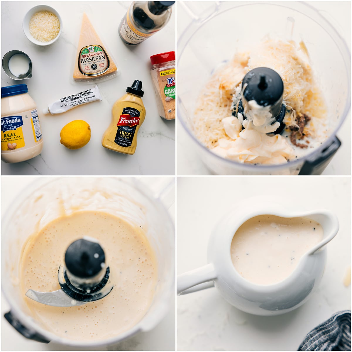 The Best Caesar Salad Dressing Recipe Make the Caesar salad dressing in a food processor by combining all ingredients and blending until smooth.