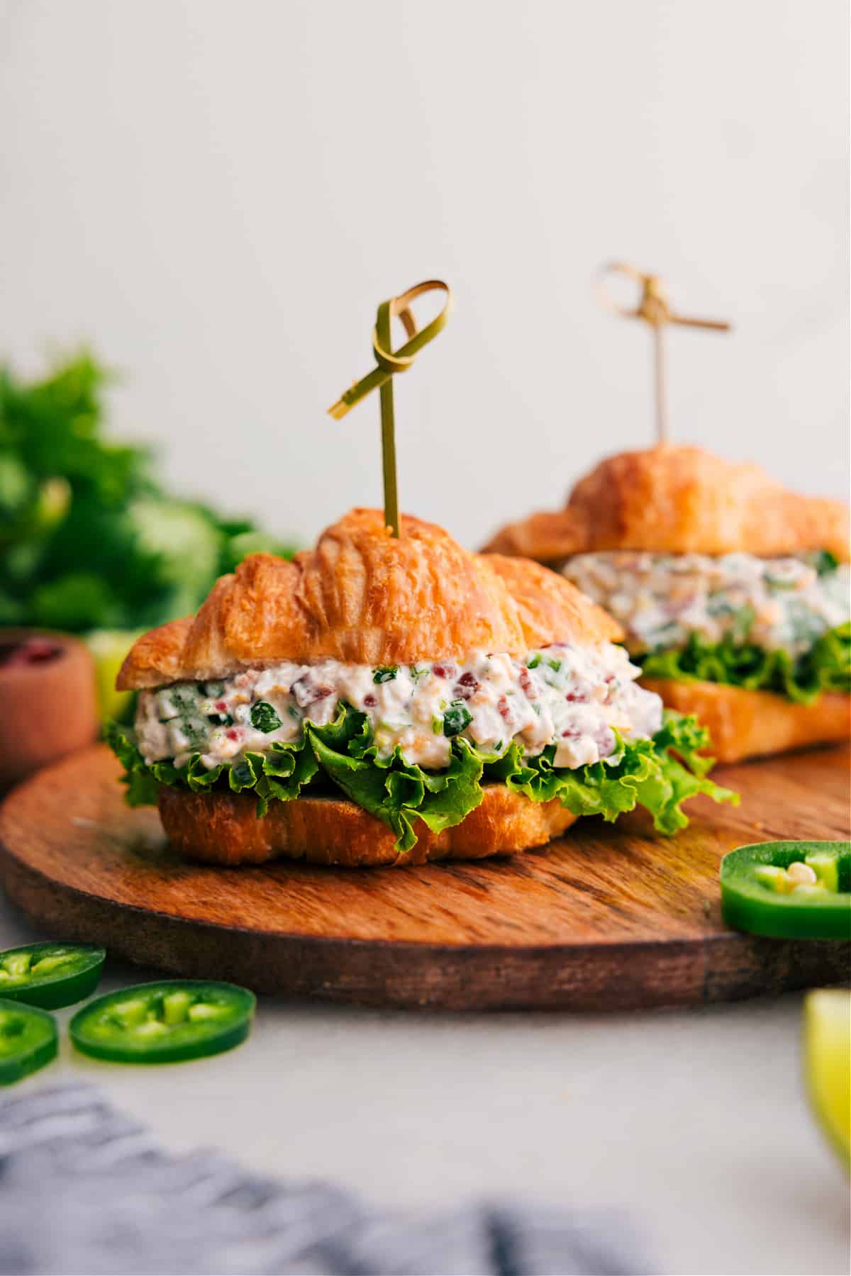 The Best Jalapeño Popper Chicken Salad Jalapeño Popper Chicken Salad in a croissant is ready for you to enjoy.