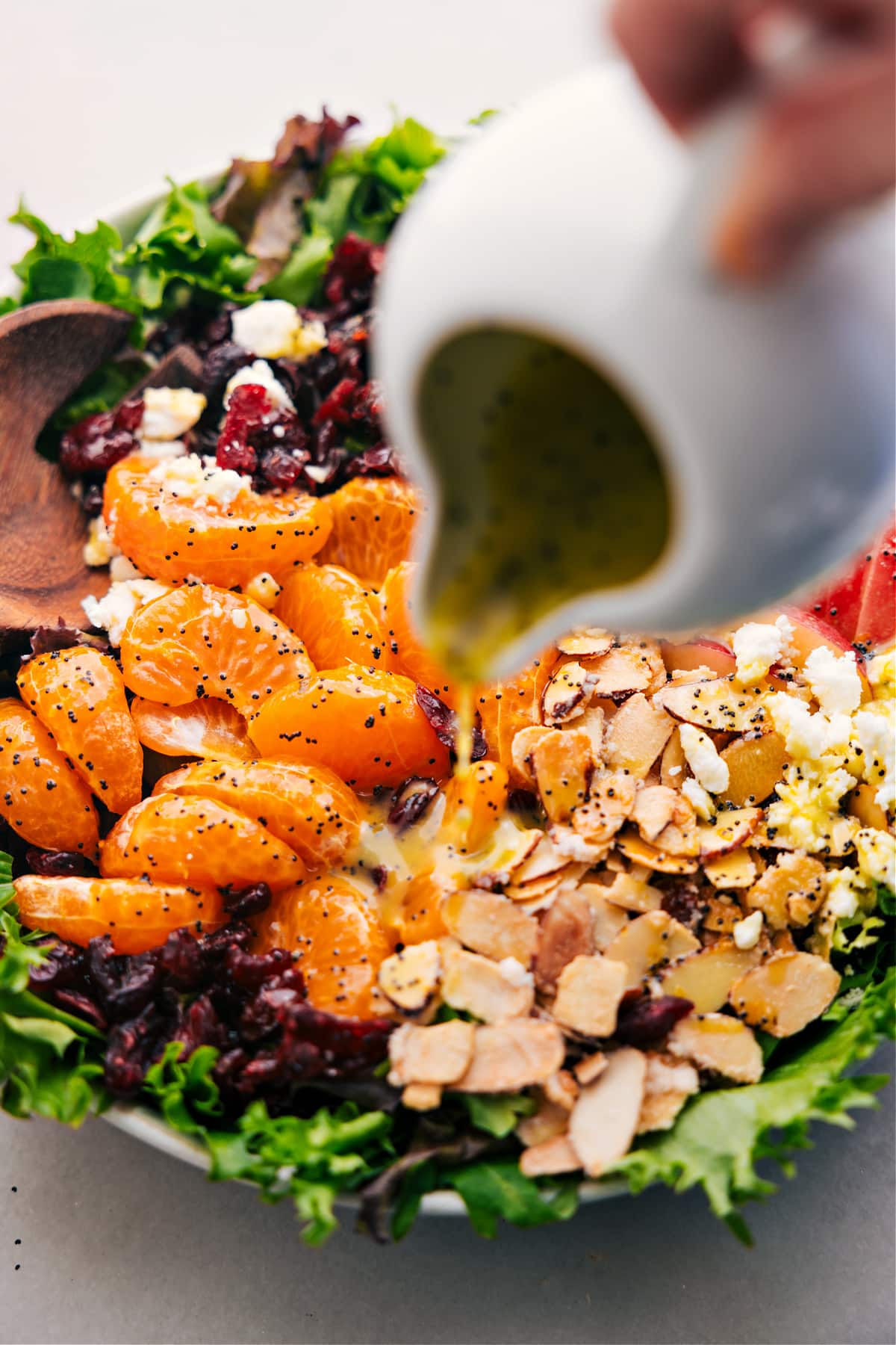 The Easiest And Best Mandarin Orange Salad Recipe Pour the dressing over the mandarin orange salad.