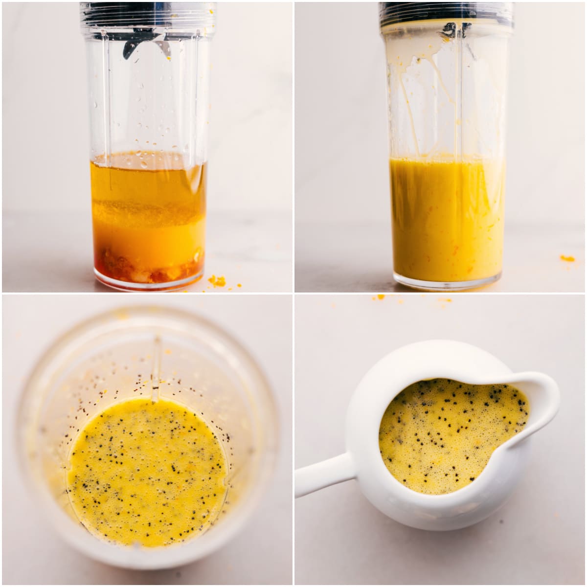 How To Make The Salad Dressing For Mandarin Orange Salad Blend the dressing ingredients together in a small blender, then add them to a mason jar and mix in the poppy seeds.