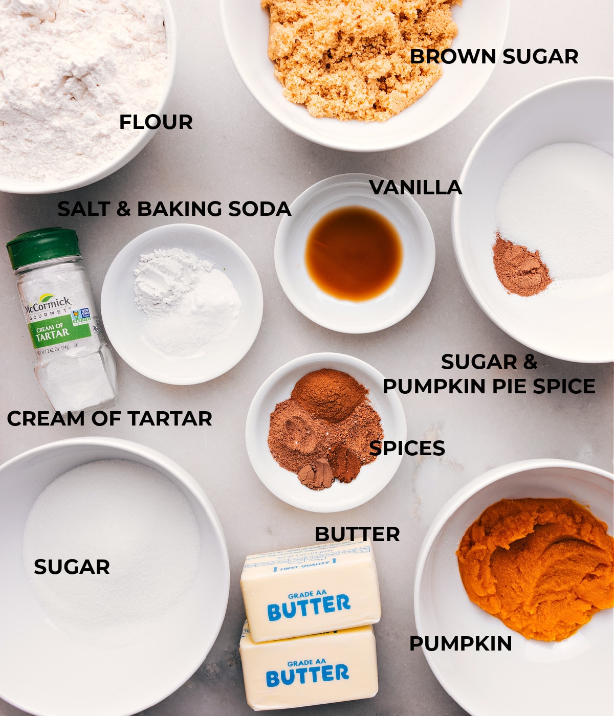 Ingredients Ready for Baking: Spices, Butter, Sugar, Flour All the ingredients for the recipe laid out, including spices, butter, sugar, and flour, ready for baking.