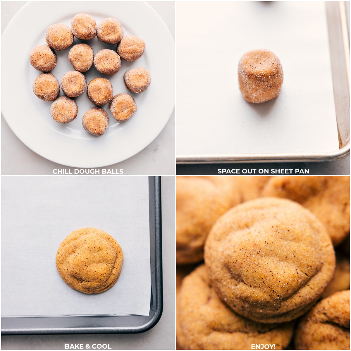 Perfectly Baked Pumpkin Snickerdoodles: Chilled and Baked Dough Balls Chilling and baking dough balls until perfectly baked and ready to enjoy.