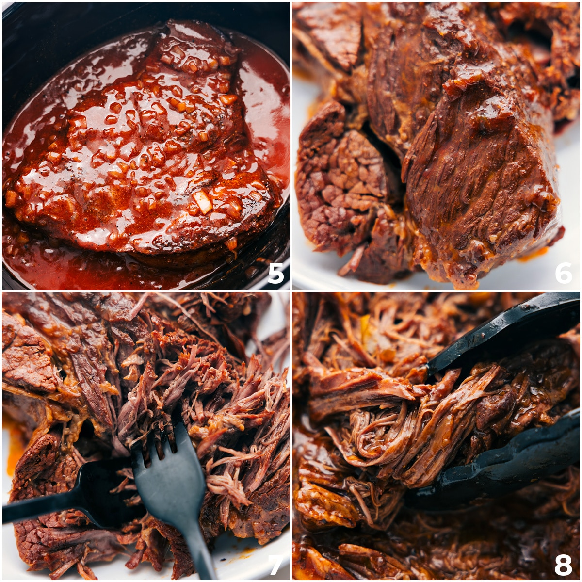 Shredding The Beef For These Shredded Beef Enchiladas The meat being slow cooked and then shredded.