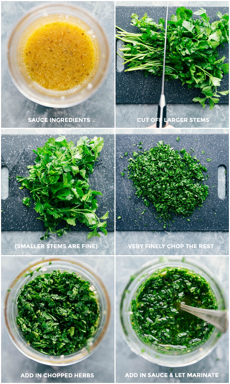 Creating a Fresh Green Sauce: Chopping Ingredients and Jar Assembly Creating the sauce, with fresh greens being chopped and added to a jar.