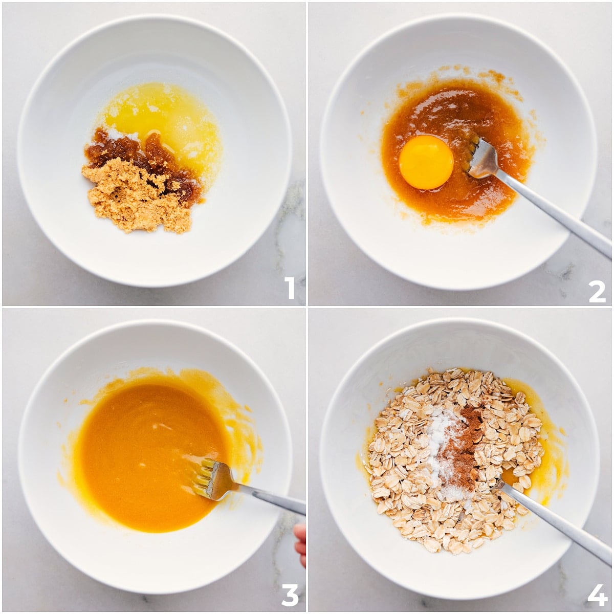 Best Small Batch Oatmeal Cookies The wet ingredients being mixed with the oats for these Small Batch Oatmeal Cookies.