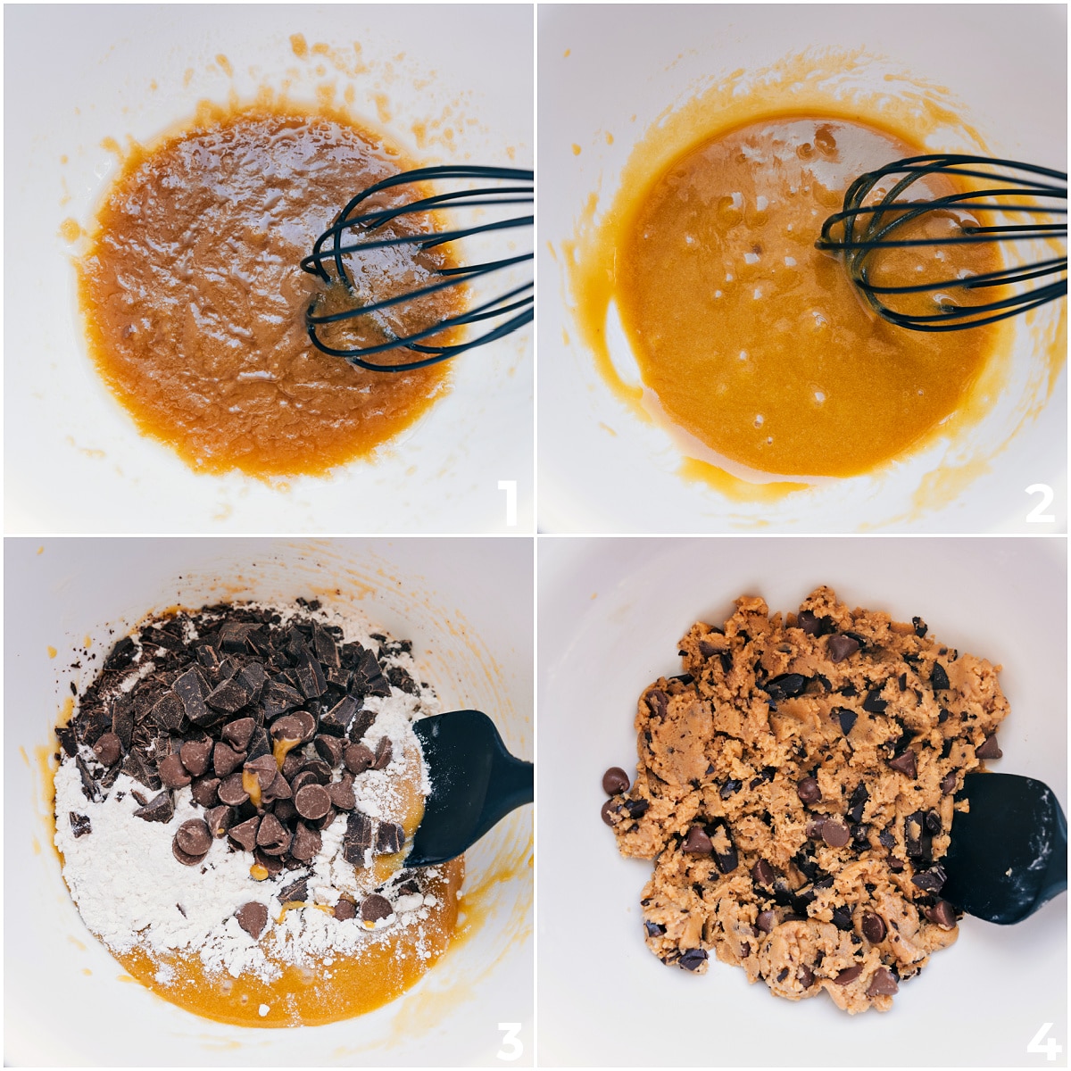 Preparation of Small Batch Chocolate Chip Cookies Wet and dry ingredients combined to make the dough for these Small Batch Chocolate Chip Cookies.