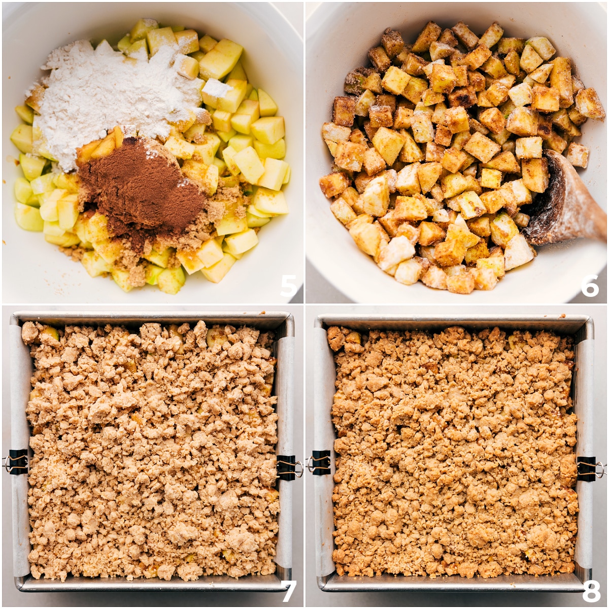 Best Apple Pie Filling The filling being tossed together with spices and the topping being crumbled on top.