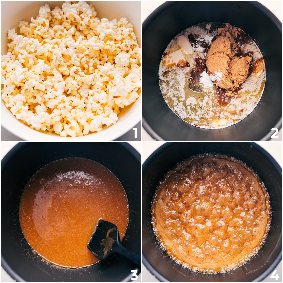 How To Make Cinnamon Roll Popcorn Pop the popcorn while making the caramel sauce by boiling sugar and butter together for this cinnamon roll popcorn.