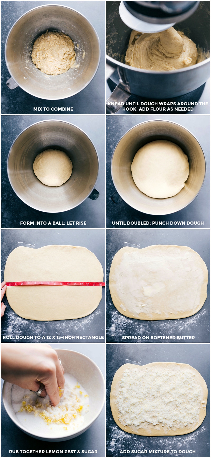 Making the Dough: Mixing, Rising, Rolling, and Sugaring Mixing, rising, rolling out, and adding sugar to the dough.