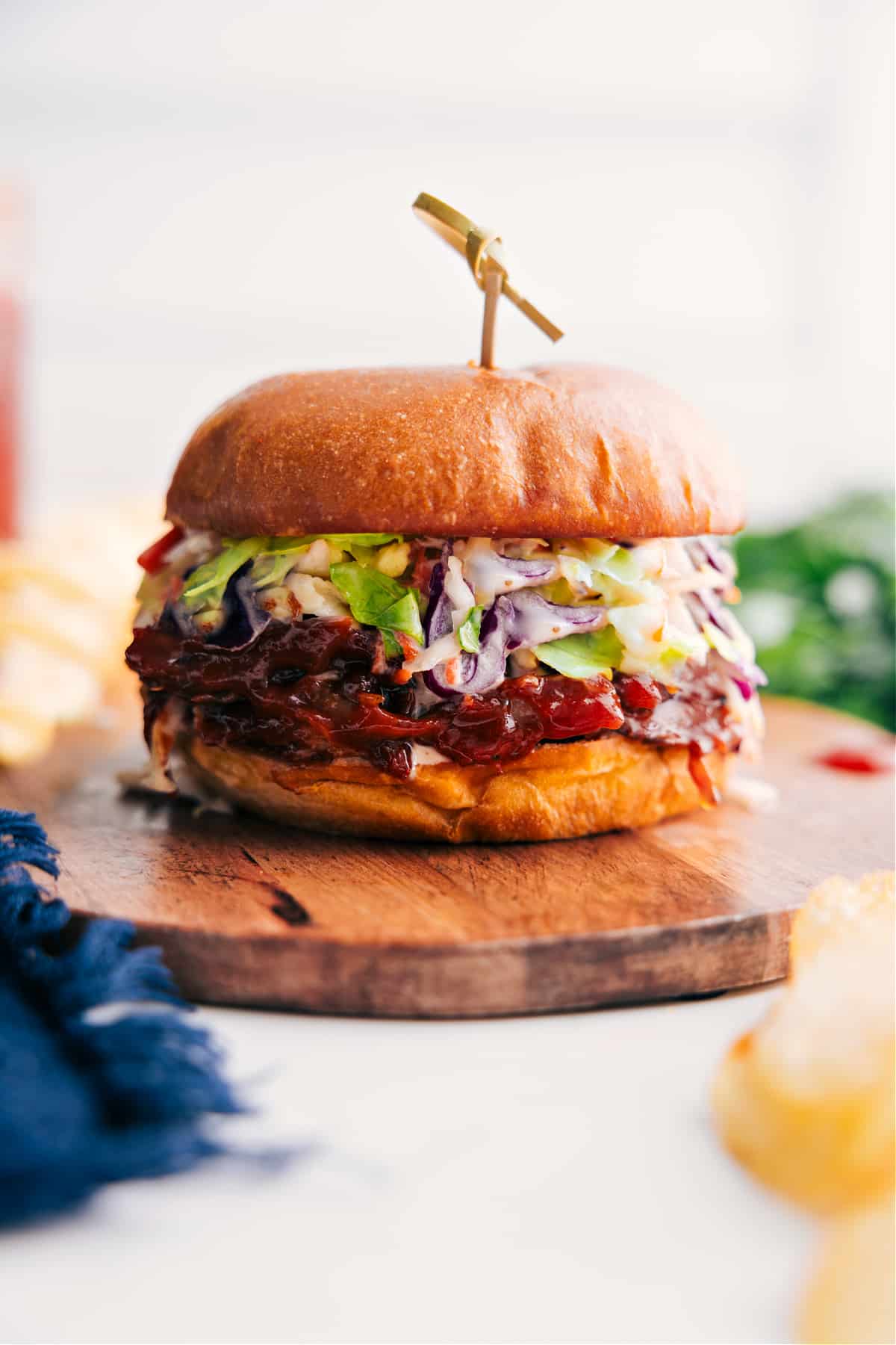 Pulled Pork Sandwich Recipe on a tray ready to be enjoyed.