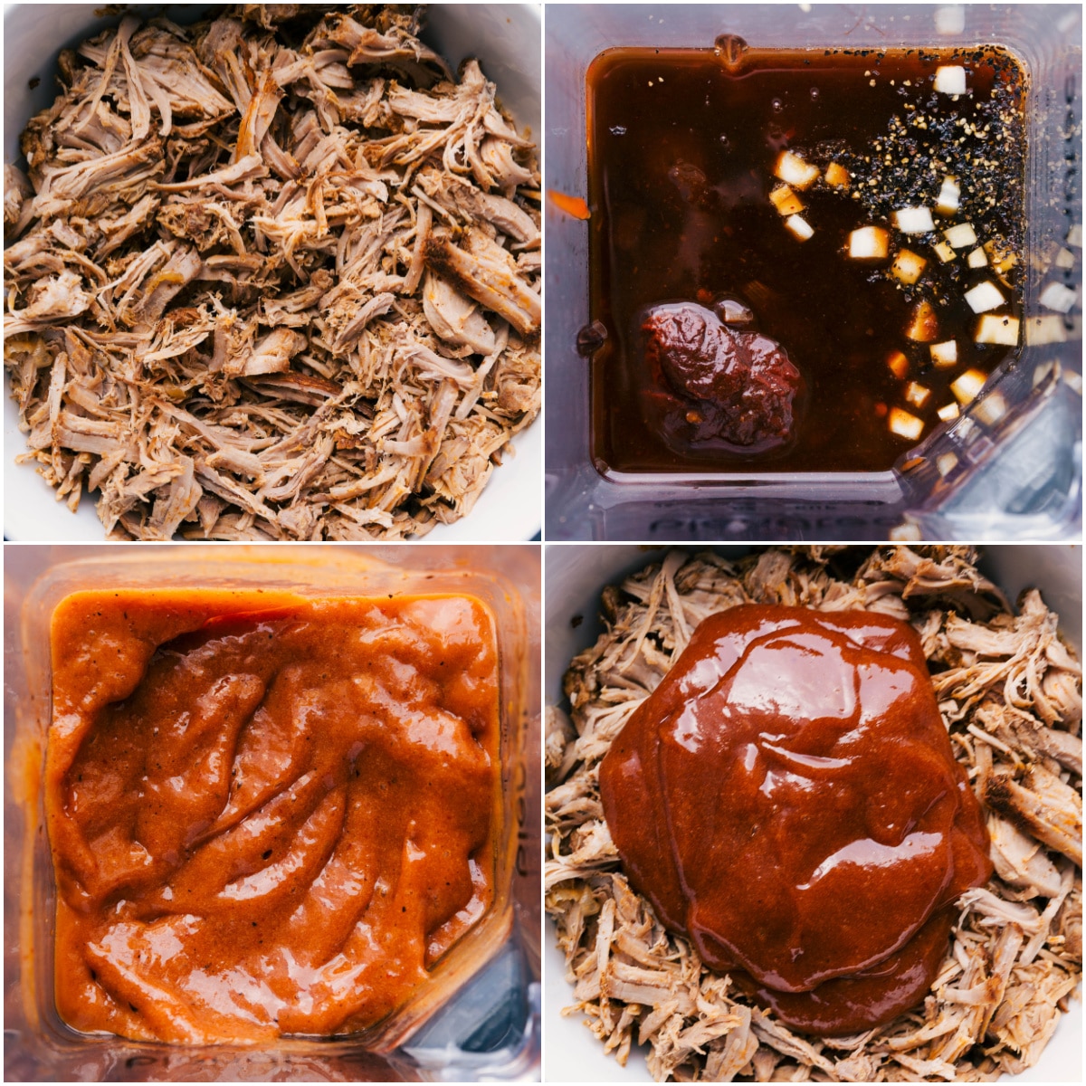Shredded Pulled Pork Sandwich Recipe Shredded pulled pork with blended sauce mixed in for pulled pork sandwiches.