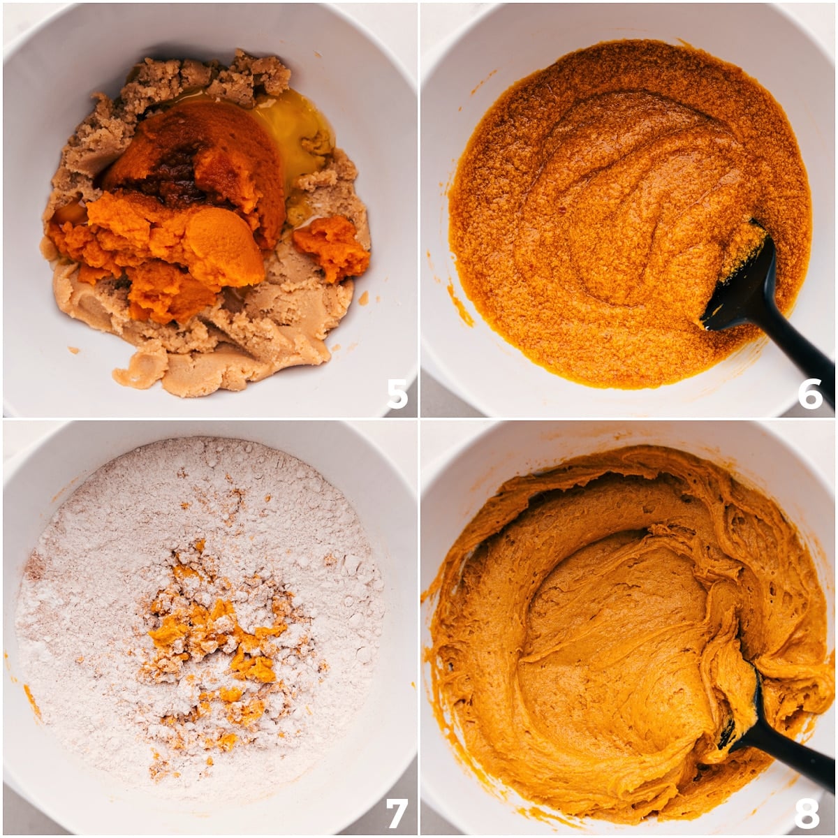 Wet and dry ingredients mix together to create the delicious dough.