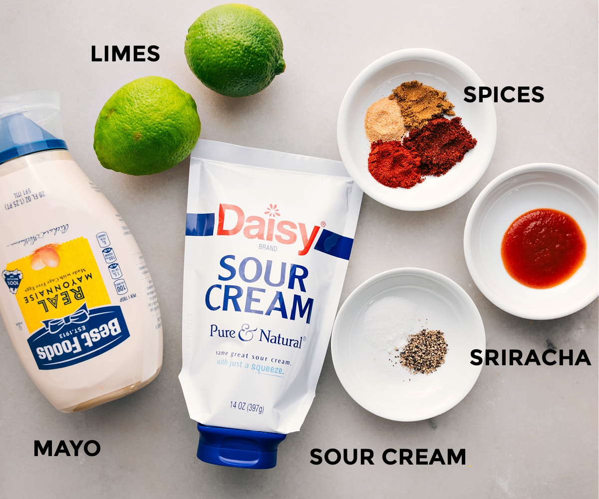 Preparing Creamy Dressing For Taco Pasta Salad All the dressing ingredients are prepped and ready for this taco pasta salad recipe.