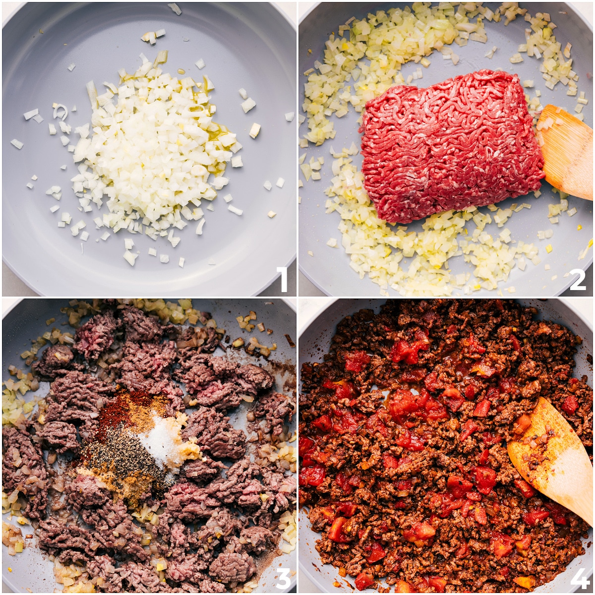 How To Make Taco Skillet Recipe Sautรฉ the meat, seasonings, and tomatoes in the skillet for this taco skillet recipe.