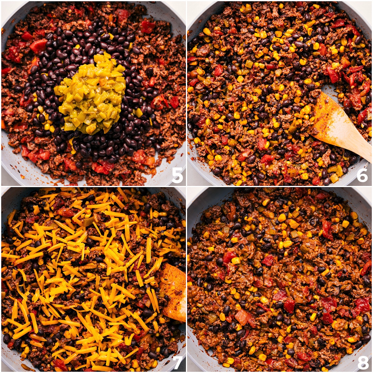 One Pot Taco Skillet Recipe Add beans, corn, and peppers to the pot, then mix in the cheese.