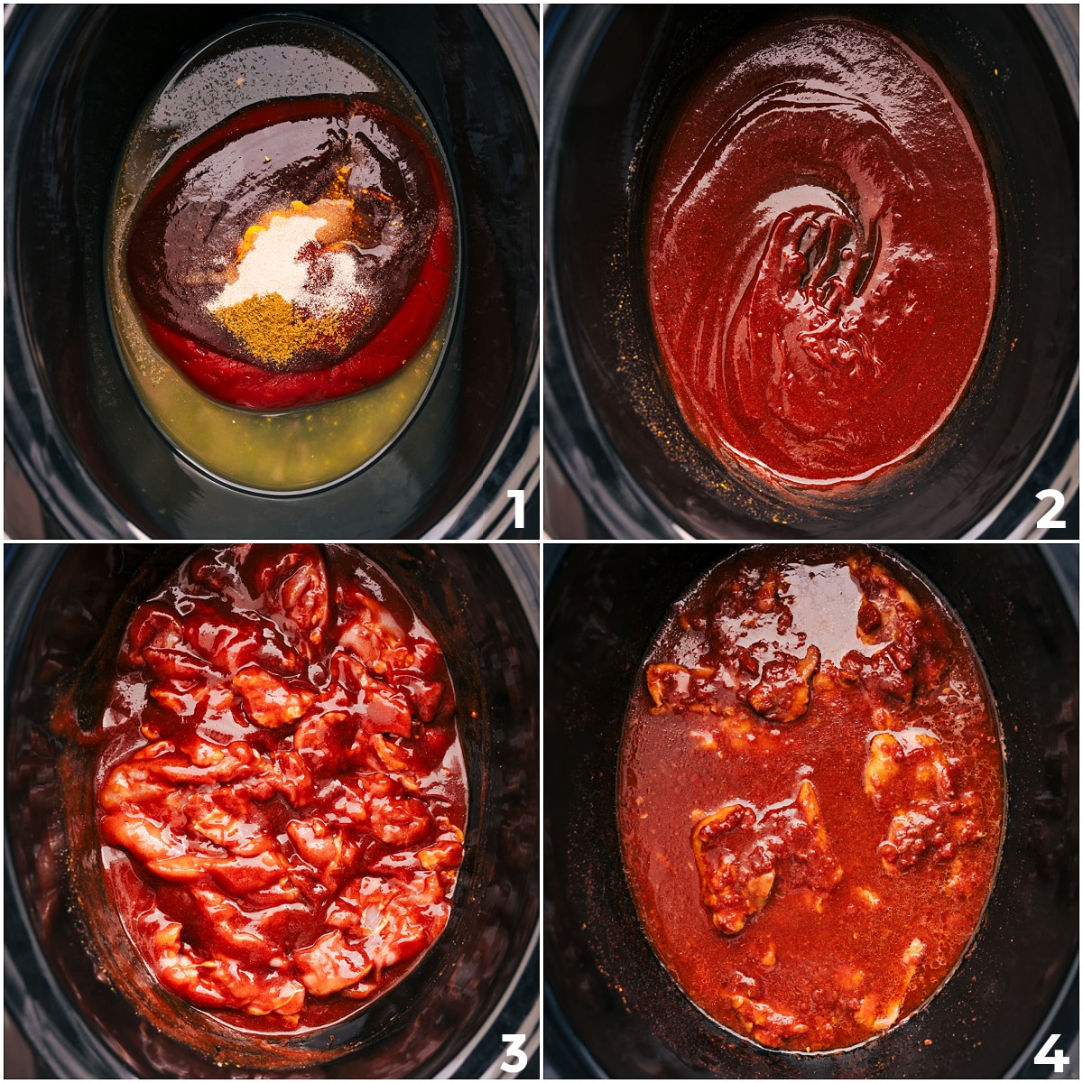 How To Make Crockpot BBQ Chicken Combine all the ingredients in the slow cooker, mix them together, and let it cook low and slow.