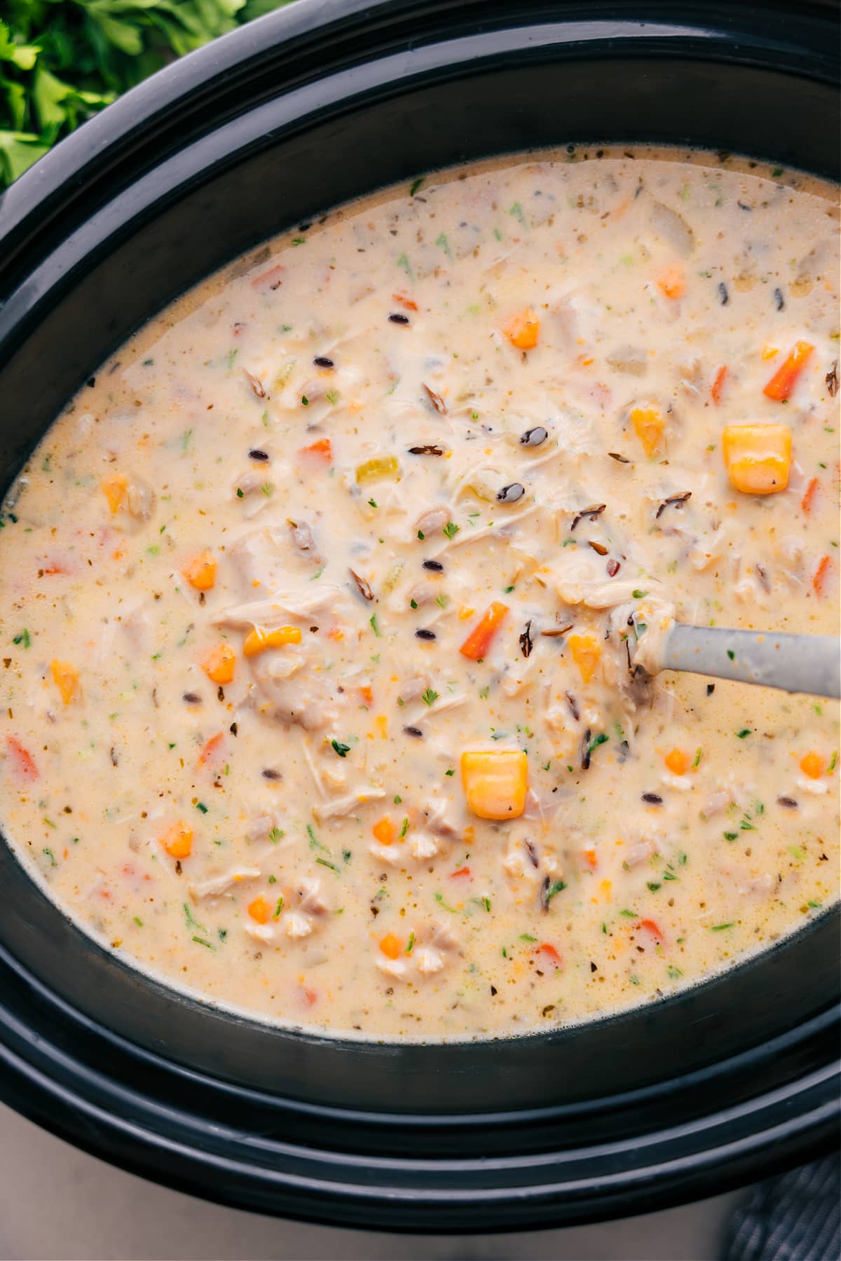 Dump And Go Crockpot Chicken Wild Rice Soup Enjoy the Crockpot Chicken Wild Rice Soup after it finishes cooking in the slow cooker.