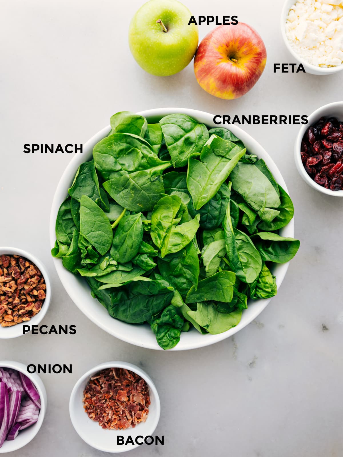 Ingredients In Spinach Salad Recipe All the ingredients in this recipe prepped out for easy assembly.