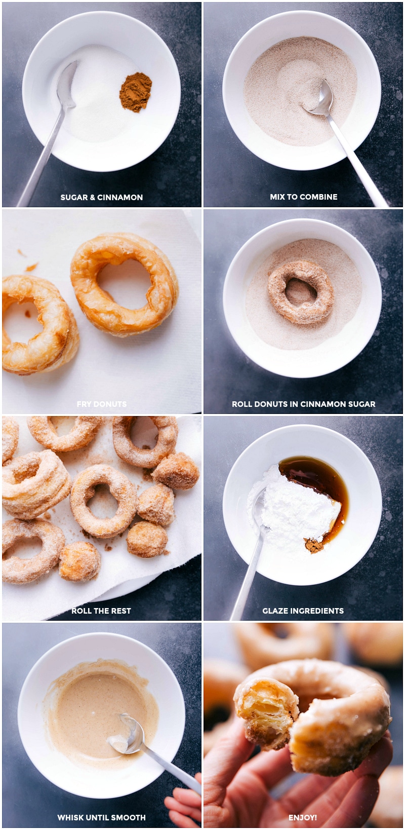 Cronut Creation - Cinnamon-Sugar Coated and Glazed to Perfection Frying pastry, rolling in cinnamon-sugar, and drizzling the cronuts with a delicious glaze.