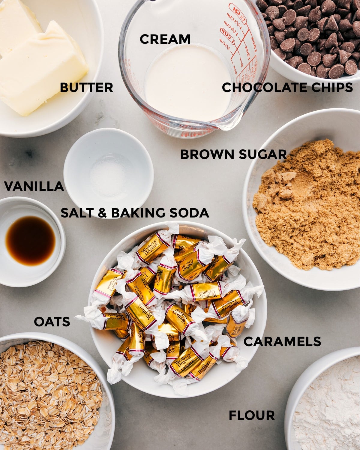 Ingredients In Carmelitas All the ingredients in this recipe prepped out for easy assembly.