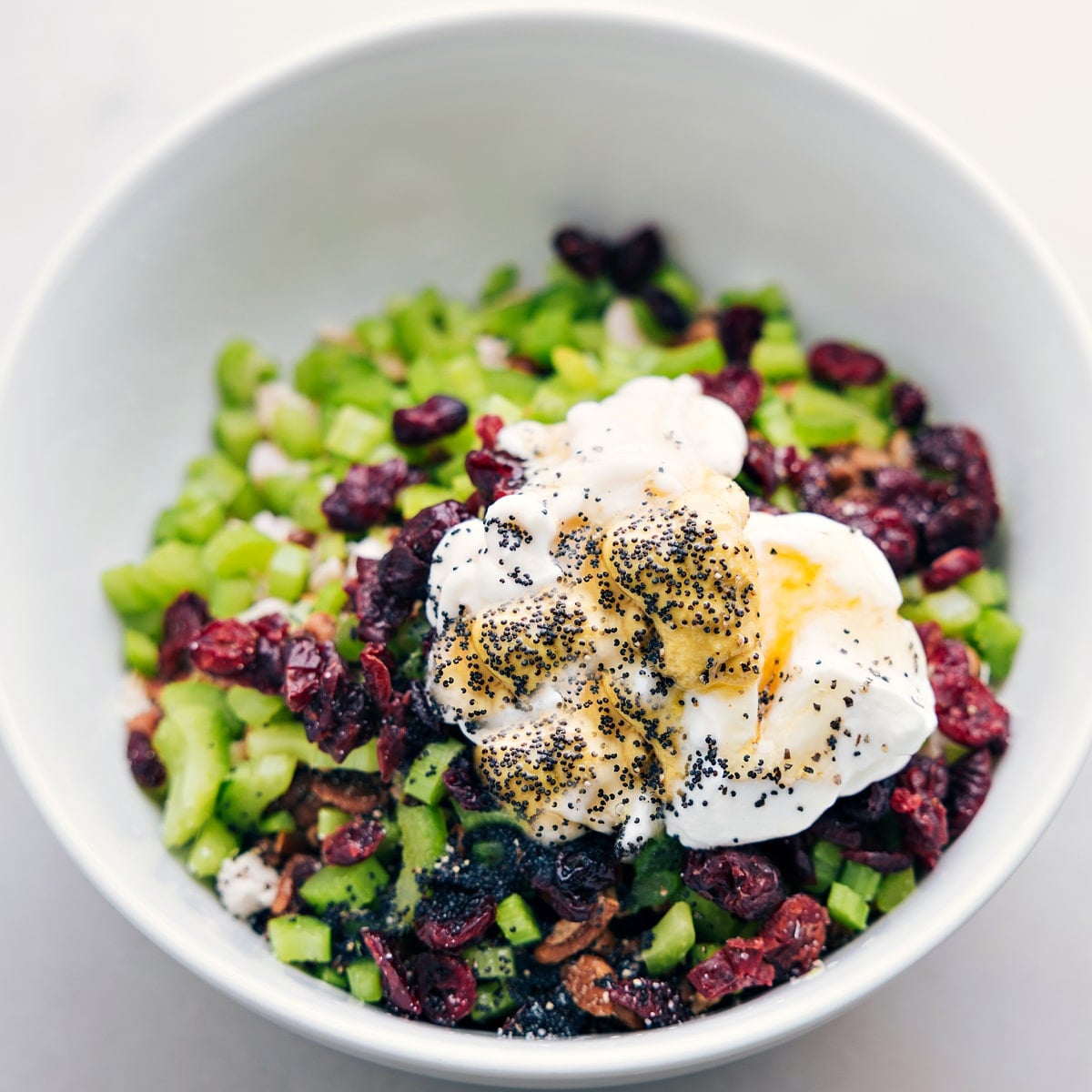 How To Make The Best Chicken Salad All the ingredients for this recipe assembled in a bowl ready to be enjoyed.