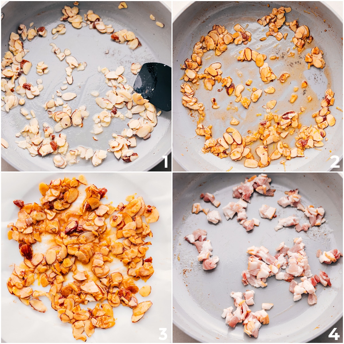 Cooking Almonds And Bacon To Top The Green Bean Toast the almonds in butter for a crispy, flavorful coat, and cook the bacon to top the green beans.