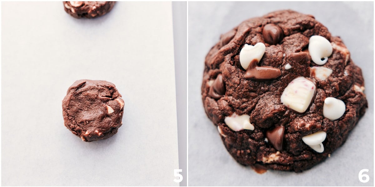 How To Make Chocolate Peppermint Cookies Dough balls are rolled out, placed on a sheet pan, and baked.