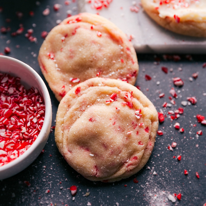 Peppermint sugar cookies with chopped peppermint on top.