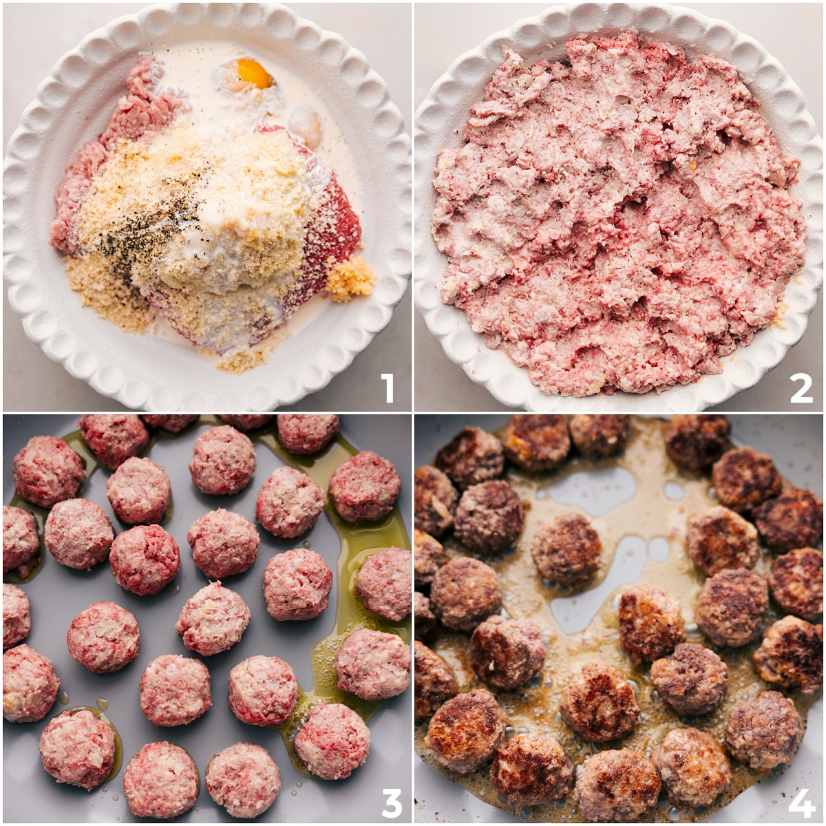 How To Make Swedish Meatballs Recipe Swedish meatballs mixed, rolled into balls, and cooked in a skillet.