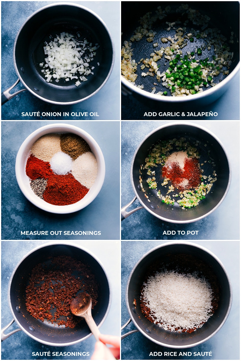 These Bean and Cheese Burritos are a flavor explosion! They've got creamy and seasoned pinto beans, Mexican-spiced rice, crisp corn, and savory black beans. We add creaminess and plenty of cheesiness by adding in sour cream and two types of cheese! Crisp up these tasty vegetarian burritos in a skillet or an air fryer! Recipe via chelseasmessyapron #dinner #best #quick #easy #simple #vegetarian #avocado #tomato #salsa #bean #cheese #burritos Process shots-- images of the rice being made.