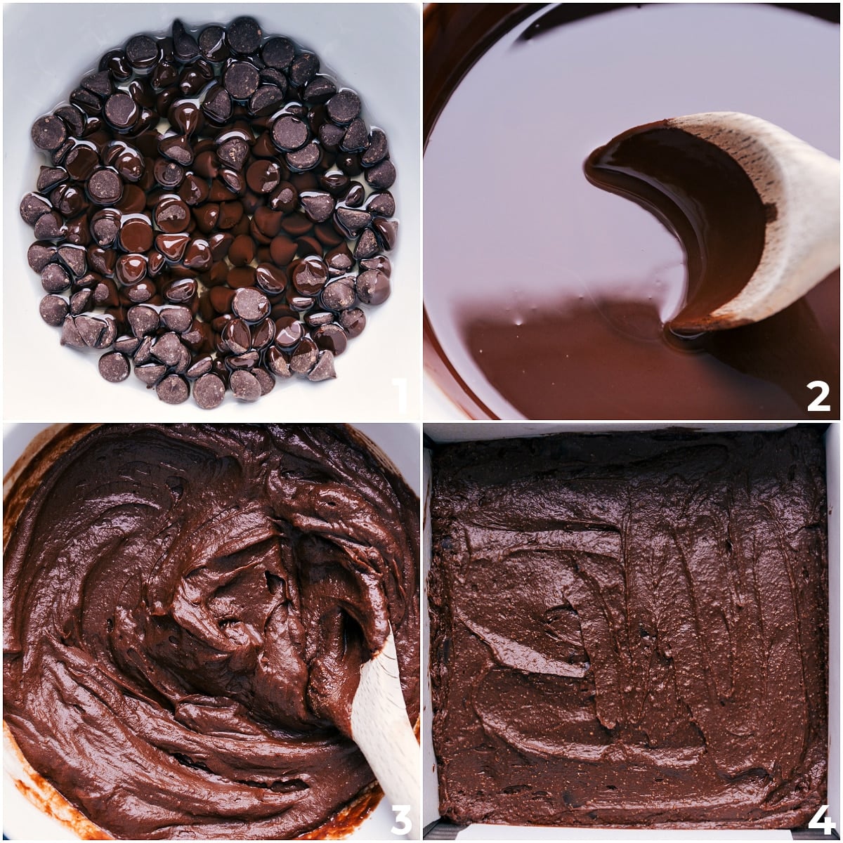 Healthy Brownies contain no flour, refined white sugar, butter, or eggs. Recipe via chelseasmessyapron #dessert #quick #easy #healthy #chocolate #norefinedusgar #best #healthy #brownies #healthybrownies Chocolate melted with oil, mixed with other ingredients to form the brownie batter, then spread in a pan to bake for these healthy brownies.