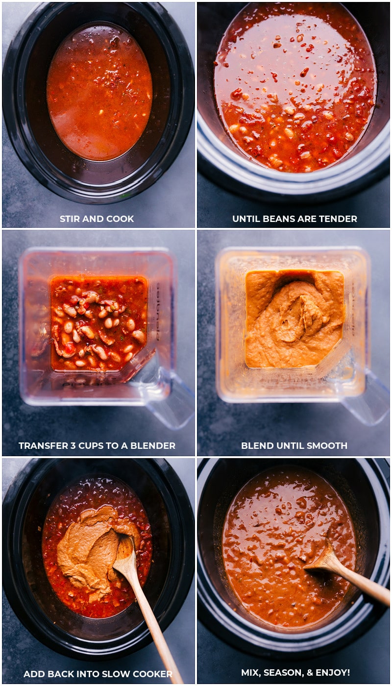 You won't believe how simple these from-scratch Pinto Beans are -- no soaking required! These delicious beans are deeply savory with a smoky flavor and have the best creamy texture! Recipe via ChelseasMessyApron.com #pintos #pintobeans #instantpot #crockpot #slowcooker #nosoak #easy Process shot: Stir and cook the beans until tender; transfer a portion to a blender and process; return to the pan; season and serve.