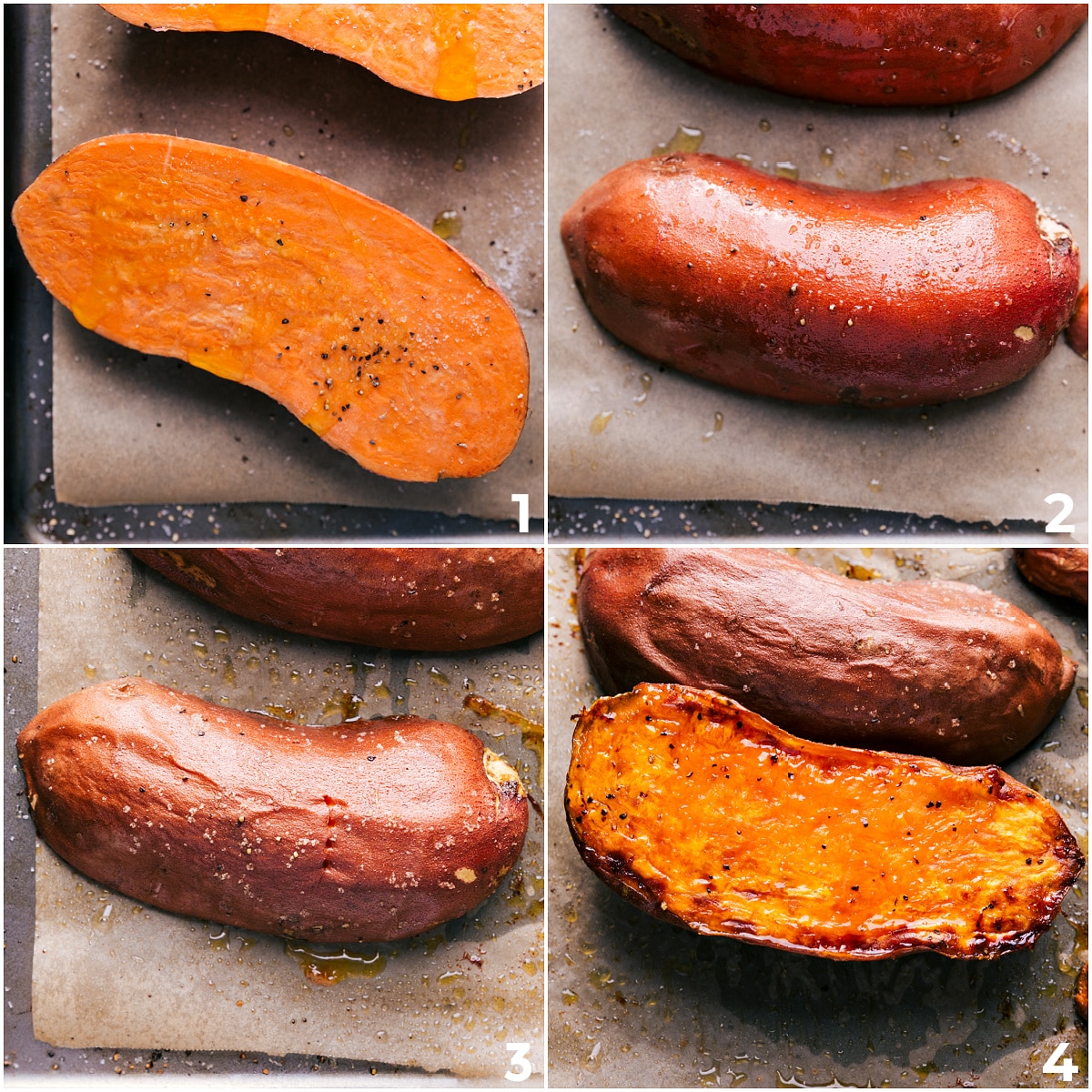 How To Make Taco Stuffed Sweet Potatoes The sweet potatoes are roasted in the oven, cut in half and placed open side down, creating a caramelized, flavorful interior.