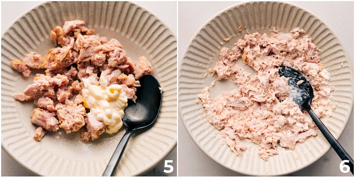 High Protein Tuna Stacks The tuna is mixed with mayo and Dijon for these tuna stacks.