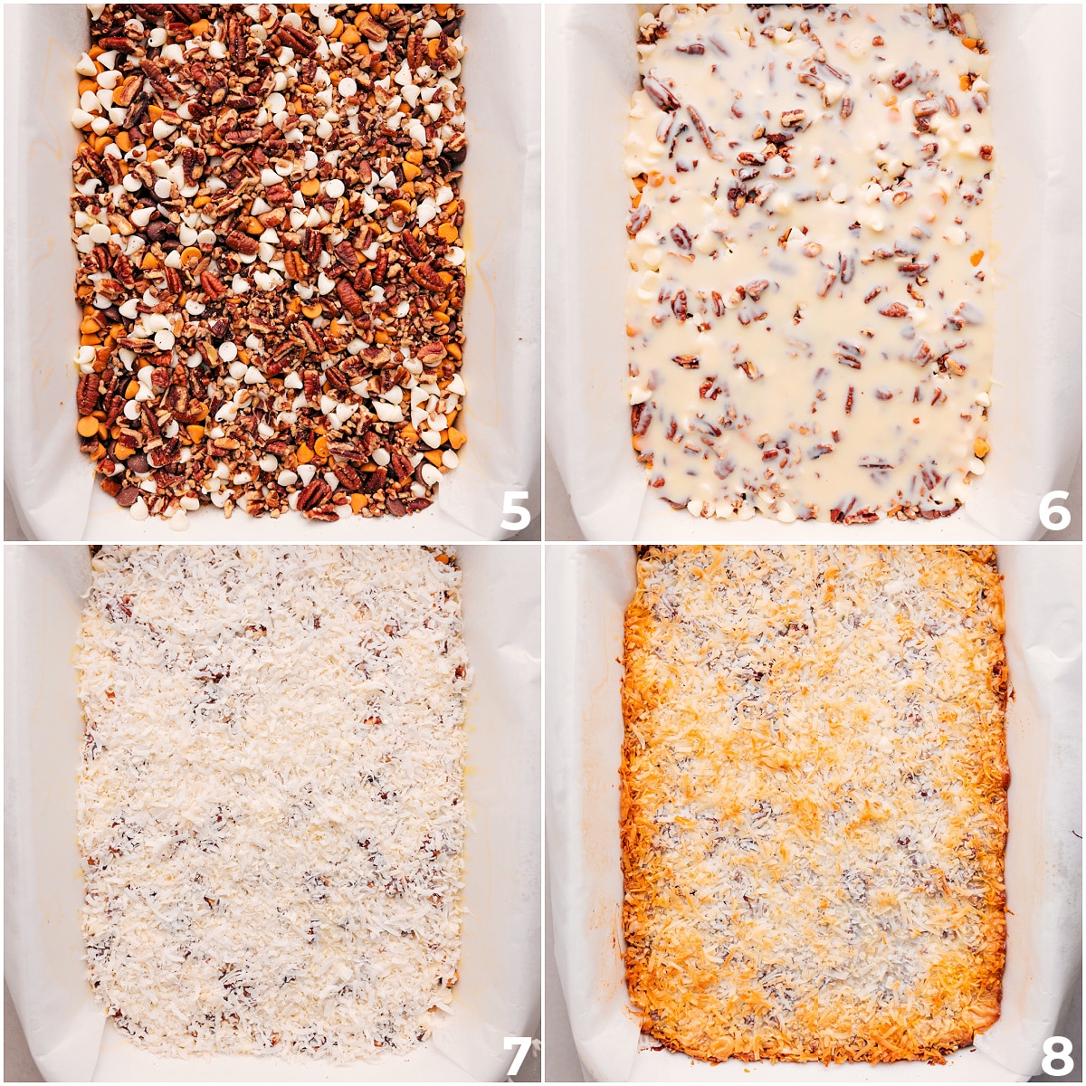 How To Make 7 Layer Bars All the ingredients layered onto the graham cracker crust and baked to perfection.