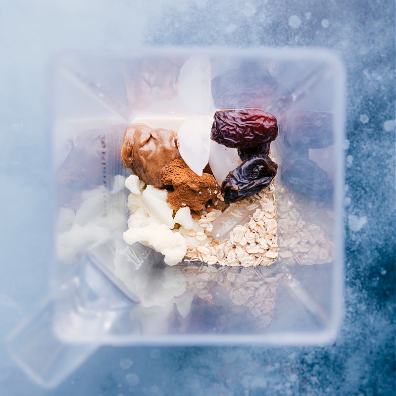 Stick with me here -- we're adding vegetables to a breakfast smoothie, but I promise you can't taste them! This Cauliflower Smoothie is sweet, filling, and tastes like a cinnamon roll in smoothie form. Recipe via chelseasmessyapron #healthy #best #quick #simple #blended #cauliflower #smoothie Process shots-- images of all the ingredients being added to the blender.