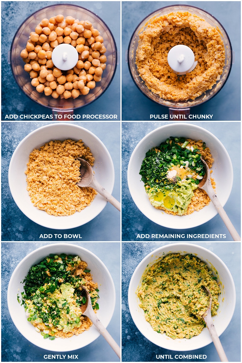 This Chickpea Salad Sandwich is loaded with a creamy chickpea filling that includes lots of fresh veggies and herbs. Recipe via chelseasmessyapron #dinner #lunch #vegan #vegetarian #healthy #quick #easy #simple #best #tomatoes #chickpea #salad #sandwich Process shots--Making Chickpea Salad Sandwich filling