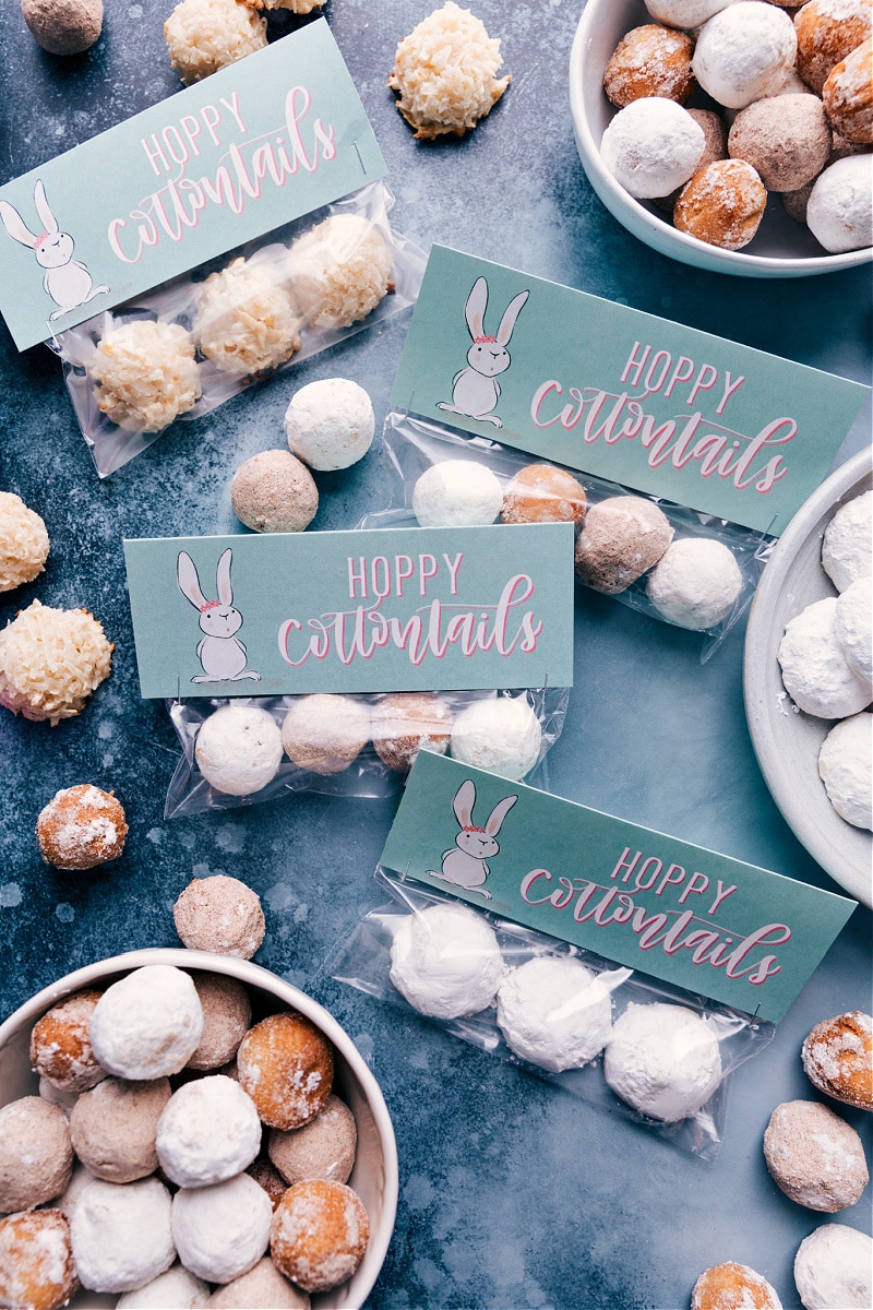 Use these Easter Printables to make your holiday treats even more spectacular! Recipe via ChelseasMessyApron #treat #snack #forkids #donuts #macaroons #mexicanweddingcookies #hoppycottontails #easter #printables Easter Printables