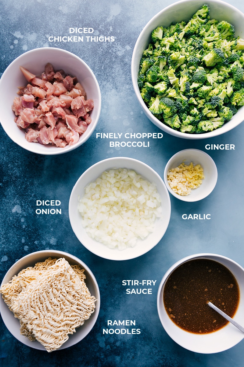 These saucy Chicken Ramen Noodles with broccoli and a simple stir-fry sauce makes for an easy weeknight meal the whole family will be love!ย Recipe via chelseasmessyapron #dinner #quick #easy #simple #cheap #dinner #broccoli #chicken #ramen #noodles Ingredients for Chicken Ramen Noodles