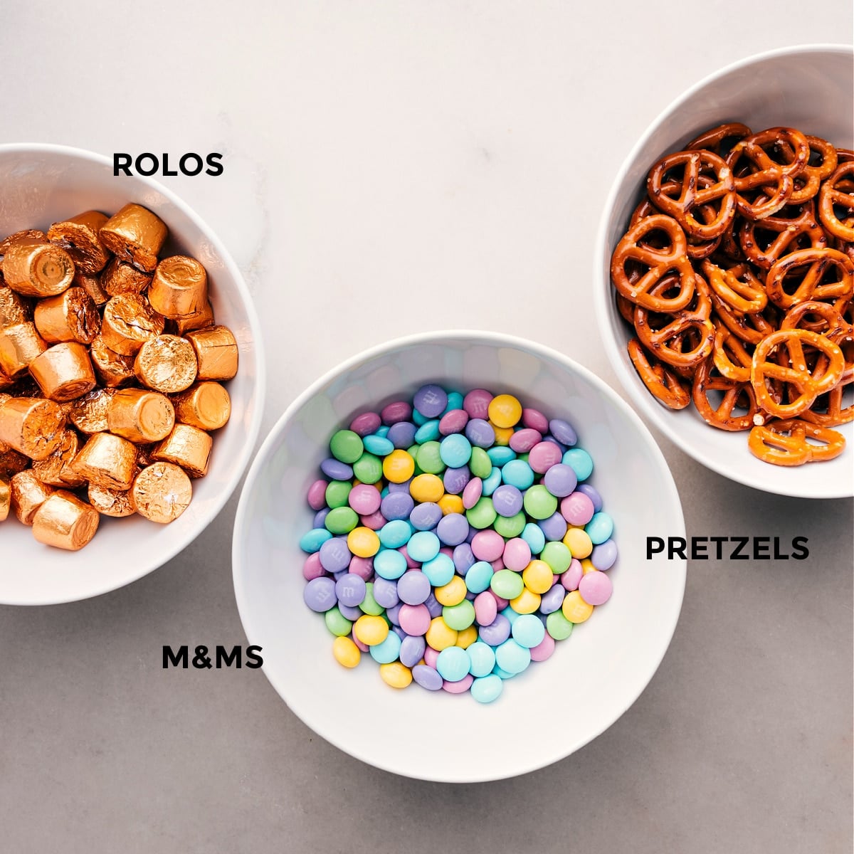 Ingredients In Easter Pretzels Ingredients prepped out for easy assembly.