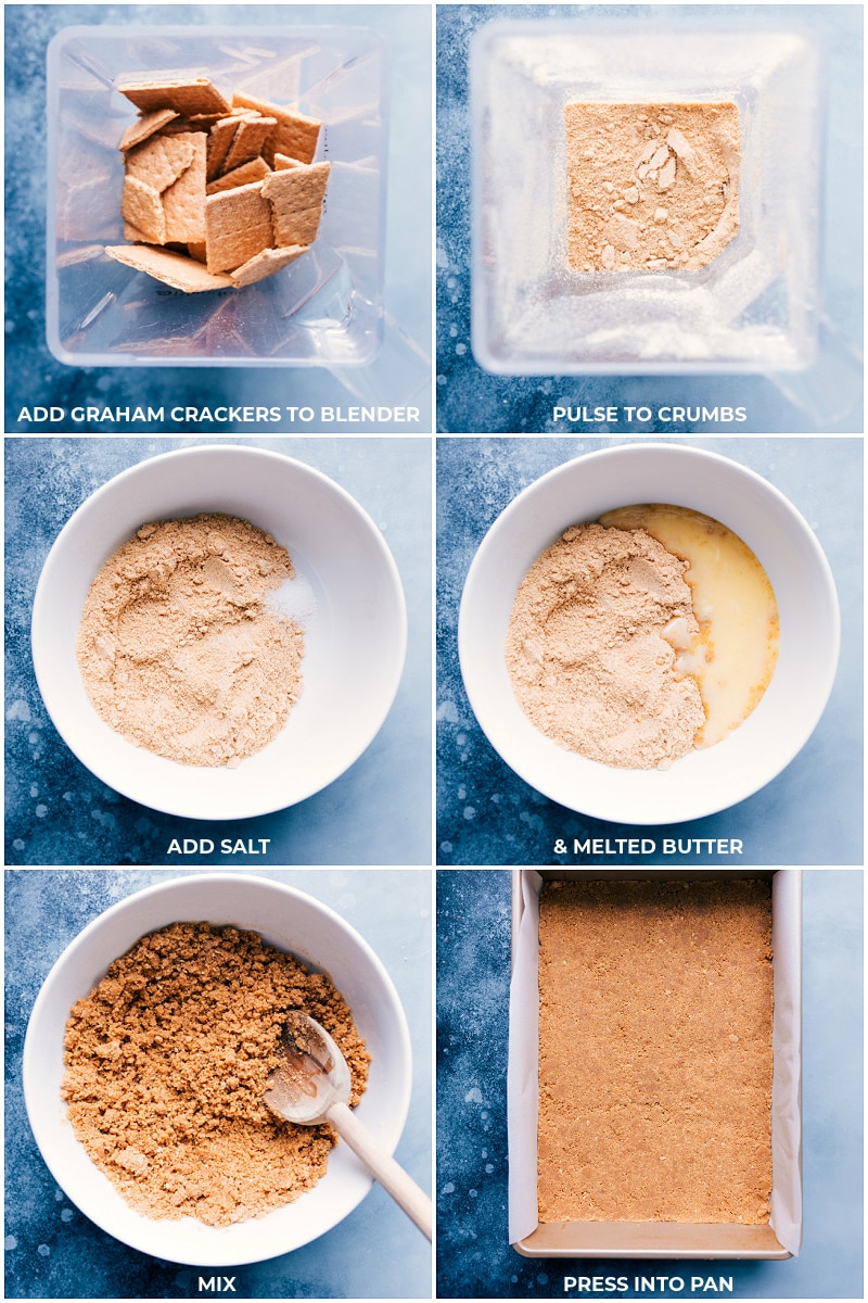 Sweetened condensed milk makes the "magic" happen by holding everything together and making these bars ultra gooey, sweet, and tasty! Recipe via chelseasmessyapron #dessert #recipe #best #quick #easy #simple #easter #m&ms #chocolatechips #decadent #magicbars Process shots: making the Magic Bars crust