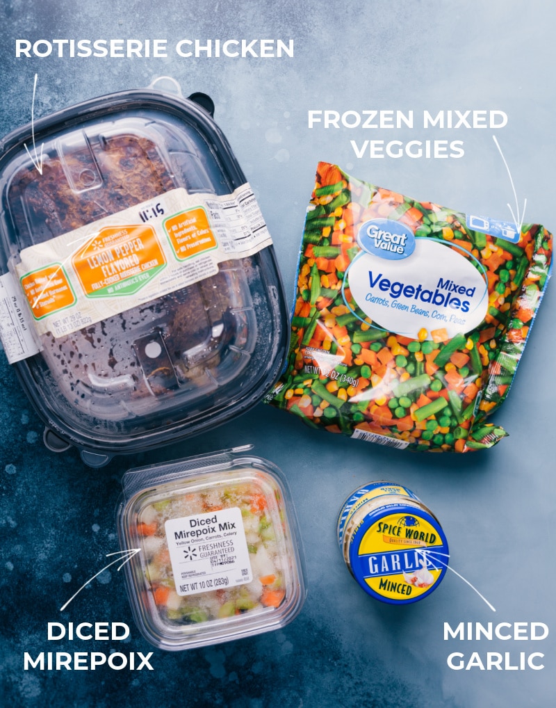 This simple, one-pot Chicken Pot Pie Pasta is packed with delicious ingredients including rotisserie chicken, tender veggies, and creamy orzo pasta. Recipe via Chelseasmessyapron #dinner #quick #easy #simple #best #comfortfood #kidfriendly #chicken #chickenpotpie #pasta Ingredient shot: Requirements for Chicken Pot Pie Pasta