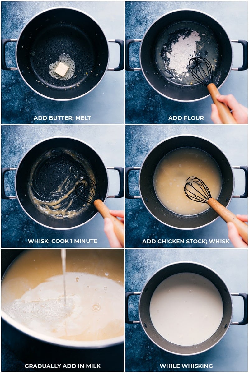 This easy, one-pot, 30-minute Creamy Pesto Orzo is loaded with ground meat, veggies, and orzo pasta. Recipe via ChelseasMessyApron #dinner #quick #easy #simple #best #peas #corn #comfortfood #kidfriendly #creamy #pesto #orzo Process shots: making the sauce for Creamy Pesto Orzo